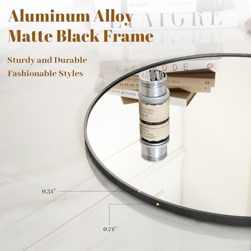 VooBang 30-Inch Black Round Bathroom Mirror with Thin Metal Frame Wall Mount