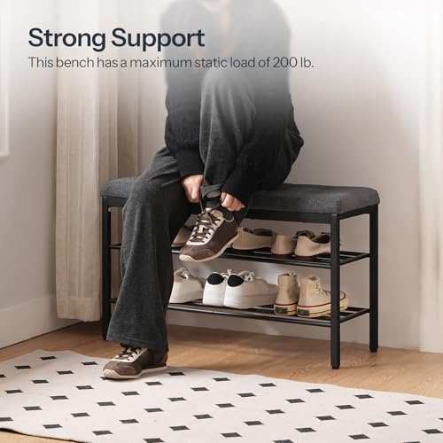 Entryway Shoe Bench with Cushion and Storage Shelf - Fits 6-8 Pairs