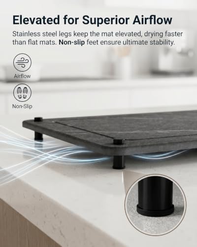 Black Stone Drying Mat for Kitchen Counter 24"x16” Soapstone