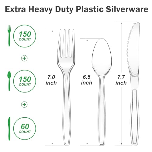 Dealusy 360 Count Extra Heavy Duty Clear Plastic Silverware Set - Disposable & Reusable