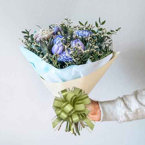 FQTANJU 5 PCS 6 Inch Large Pull Bows, Bean Green, Organza, Wedding, Birthday, Christmas, Valentine's Day, Special Occasions