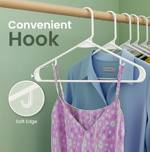 Utopia Home Plastic Hangers 100 Pack with Built-in Strap Hooks - White