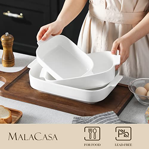 MALACASA Ceramic Casserole Dishes Set of 3,White Baking Dish for