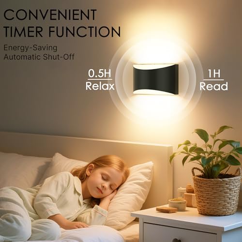 Wireless Battery Wall Sconces Set of 2 - Rechargeable Dimmable Black Lighting