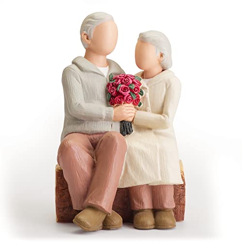 Rose Couple Figurine - Hand Painted Wedding Anniversary Home Decor Sculpture, CAMSOON Variation