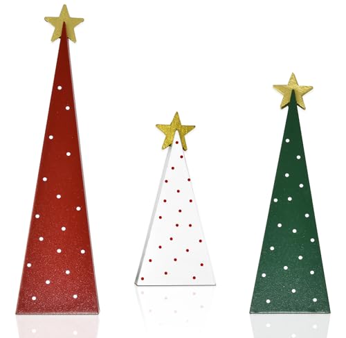 Set of 3 Wooden Christmas Tree Decorations for Holiday Table Centerpiece