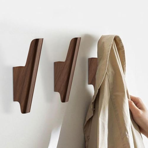 FCOWK Walnut Wooden Wall Hooks 4-Pack - Heavy Duty Coat & Towel Hooks for Bathroom & Home