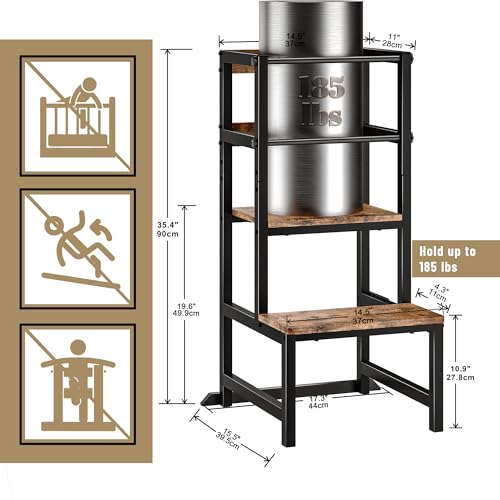 INNOD Wooden Toddler Step Stool with Safety Rail - Adjustable Kitchen & Learning Tower