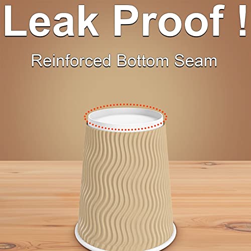 Luckypack 12oz Disposable Insulated Corrugated Coffee Cups - 100 Pack, Brown