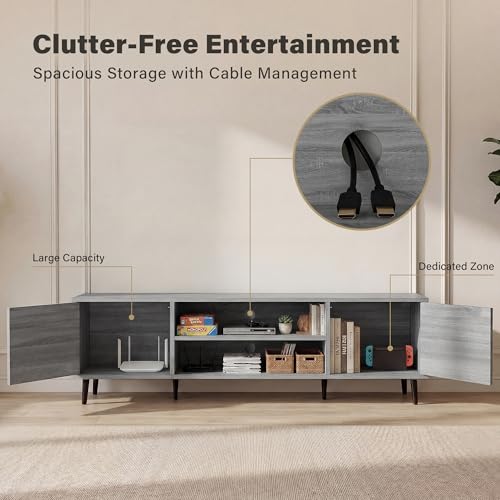 YESHOMY Mid-Century Modern TV Stand - 63 Inch Light Gray Entertainment Console for 65-70 Inch TVs
