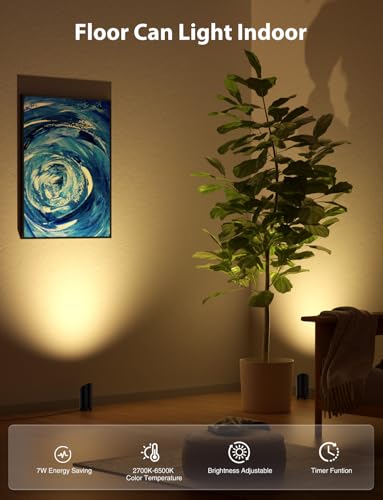 Onforu 4 Pack 7W Floor Uplights Indoor with Remote & Foot Switch, 2700-6500K Dimmable Warm White Spot Lights