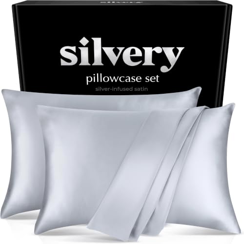 Cool Gray Satin Pillowcases Set – 2 Pack Queen Silvery Technology™ for Hair & Skin
