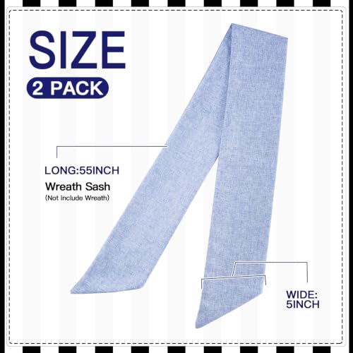Blue 2-Pack Burlap Wreath Sash for Front Door 5 x 54 in - DIY Embroidery/Monogram