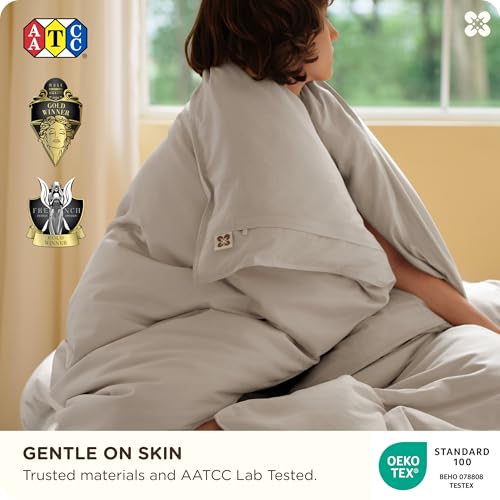 Bedsure Cooling Linen Duvet Cover Set King Size - No Comforter, Natural Bamboo Cotton Blend, Breathable & Hypoallergenic, Ideal for Hot Sleepers