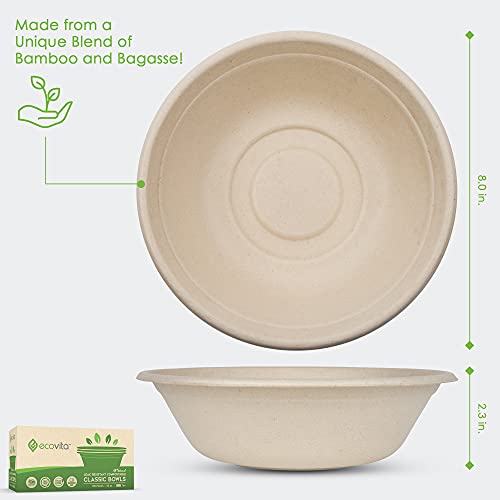 EcoVita 32 oz Compostable Paper Bowls - 150 Eco-Friendly Sturdy Tree-Free Disposable Bowls, Variation 1