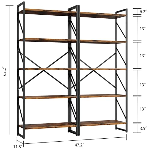 Shintenchi 2 Pieces 5 Tiers Bookshelf, Classically Tall Bookcase