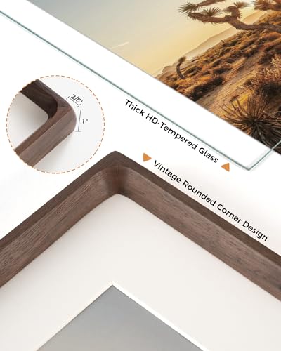 Walnut Picture Frame 24x36 - USA-Sourced Solid Wood Photo Frame with Glass & Mat - Handcrafted