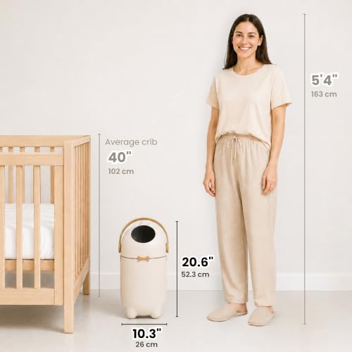 Odor-Locking Nursery Diaper Pail with Silver Ion Technology - Boho White