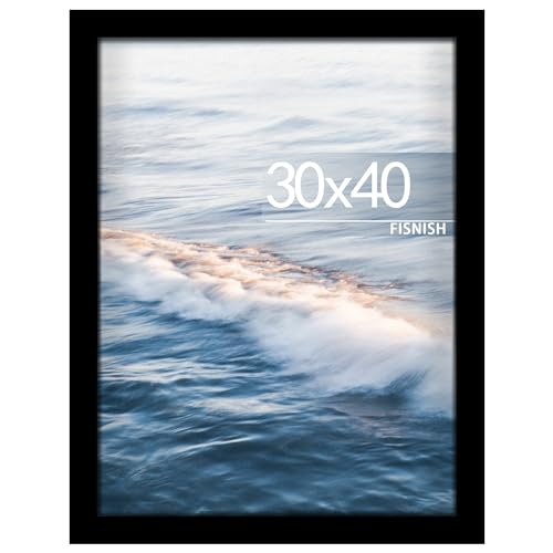 Fisnish 30x40 Black Picture Frame - Horizontal & Vertical Wall Mount, Solid MDF
