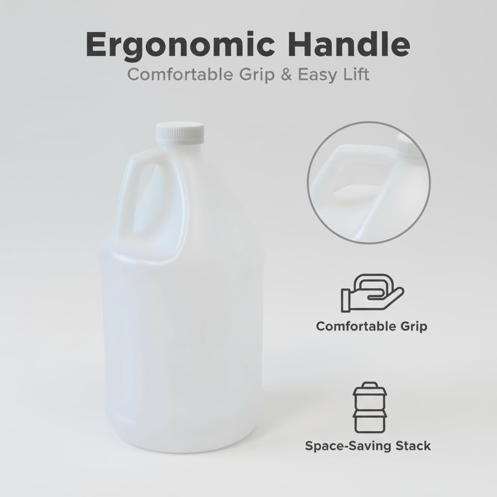 1-Gallon HDPE Plastic Jugs, Water Jug With Child-Safe Lids–BPA-Free,Leakproof, Stackable Containers,1 Gallon Water Bottle For Fermentation,Brewing,Storage,Detergent Mixing & Industrial Use (1-Pack)