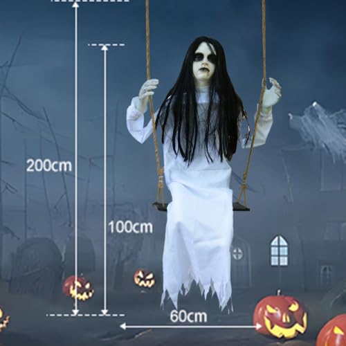 Halloween Hanging Swinging Girl Prop - Creepy White Outdoor & Indoor Decoration