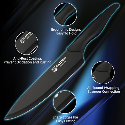 17-Piece Black German Steel Kitchen Knife Block Set with Cutting Board & Sharpener