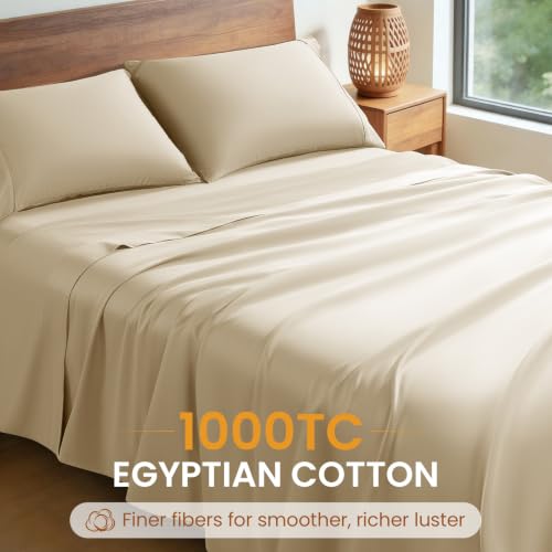 Egyptian Cotton King Sheet Set - 1000 Thread Count, Beige, Deep Pocket