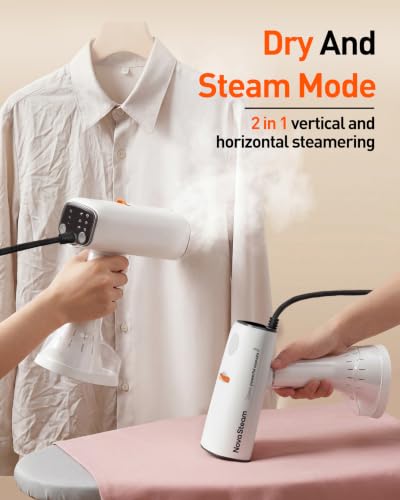 NovaSteam White Handheld Vacuum Steamer for Clothes 4500Pa Power Travel-Friendly