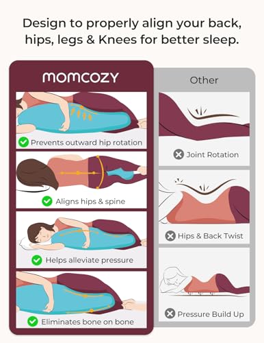 Momcozy J-Shaped Cooling Pregnancy Pillow with Deep Grey Cover – Supportive Maternity Pillow for Sleeping & Comfort