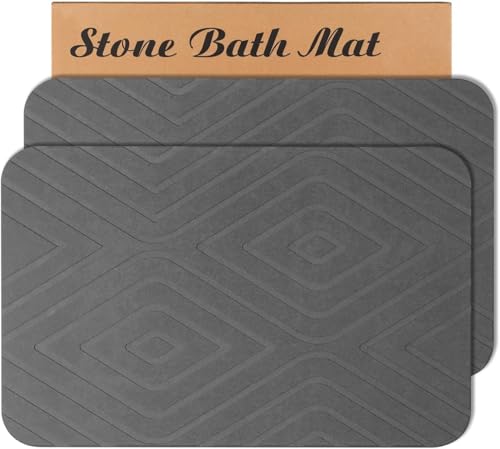 HUMIGA 2 Pack Grey Diatomaceous Earth Bath & Shower Mats Non-Slip Quick Dry Bathroom Floor Mat
