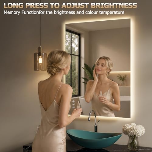 White 24x36 Inch LED Bathroom Mirror with Lights, Anti-Fog, Dimmable Backlit