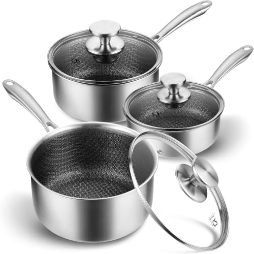 KOCH SYSTEME CS 6-Piece Hybrid Nonstick Stainless Steel Saucepan Set, 1QT-3QT, Black