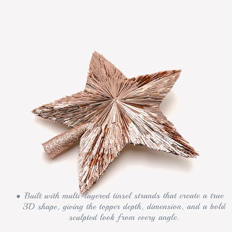 Rose Gold 10-Inch Elegant Christmas Tree Topper - 5-Point Star, 3D Tinsel Design