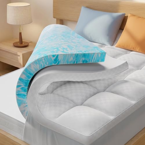 Queen Mattress Topper 4 Inch Dual Layer Memory Foam with Gel & Plush Cover White