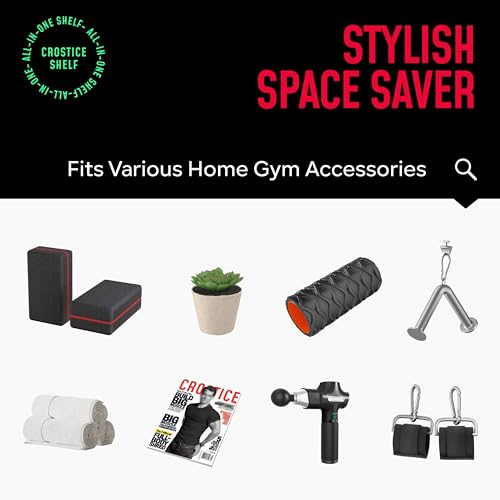 2-Tier Floating Wall Shelf for Gym Accessories with Hooks - Black