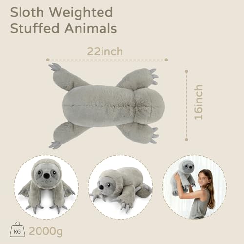 JUSTQUNSEEN Large 22" Weighted Sloth Plush Toy for Kids & Adults - Huggable Gift