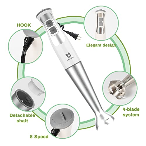 UTALENT 3-in-1 Hand Blender with Milk Frother & Egg Whisk - Immersion Food Mixer