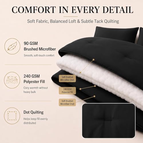 CozyLux Queen Comforter Set Black 7-Piece Bed in a Bag - All Season Microfiber Bedding