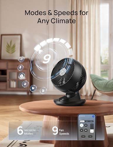DREO Black Smart Desk Fan with App & Voice Control, Quiet 85 ft Airflow, 12-Inch Oscillating Fan, 9 Speeds & Timer