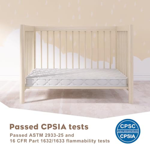 Premium Baby Crib Mattress - 52x27.5 Inches, White, Supportive & Safe