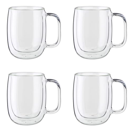 12 Ounces Double Wall Insulated Glass Coffee Mug Set - 4 Pack