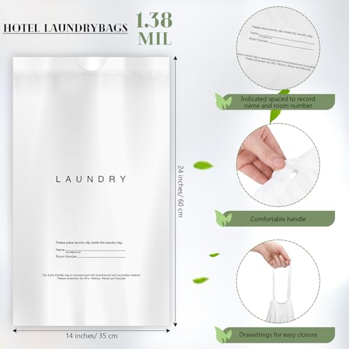 500 Pack Disposable Hotel Laundry Bags with Drawstring – 14x24 Inch Bulk Plastic Laundry Bags