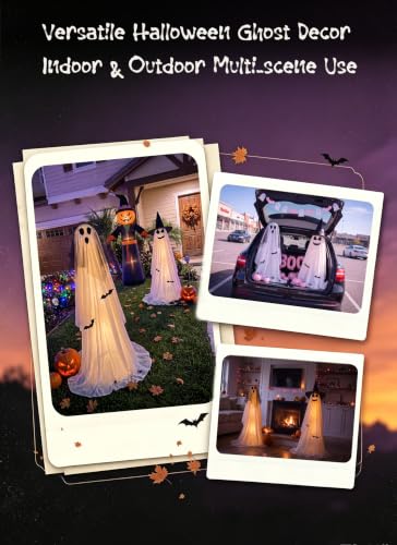 Minetom 2 Pack 5 FT Halloween Ghost Decorations with Lights & Veil-Witch Hat Variation