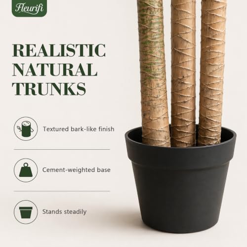 FLEURIFI 6FT Artificial Dracaena Tree with 3 Thick Trunks - Faux Indoor Floor Plant