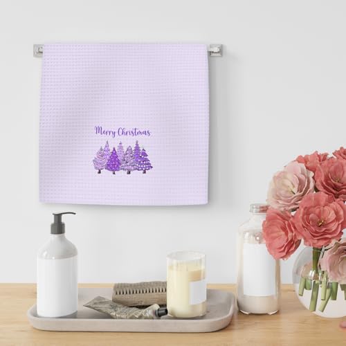 OINDADE Purple Christmas Tree Kitchen Towels - Winter Xmas Holiday Dish and Hand Towels, 16x24in, Decorative Xmas Bathroom & Kitchen Decor