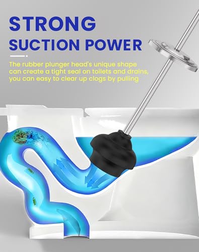 Dowry Silver Toilet Plunger with Holder - Bathroom Clog Remover & Odor Control