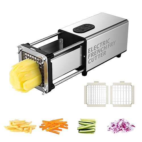 Electric French Fry Cutter with Interchangeable Blades - Silver