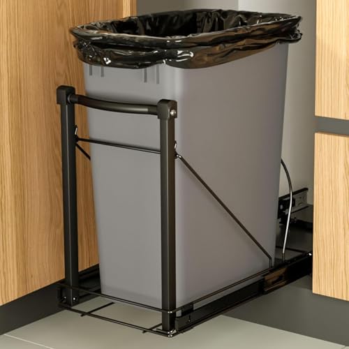 Pull Out Trash Can Organizer for Cabinets - Soft Close, Adjustable Fit