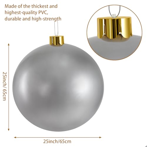 BEAUTYFLOWER Silver 25-Inch Inflatable Oversized Christmas Ornament - Weather Resistant Holiday Decor