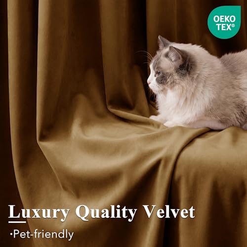 Gold Brown Velvet Curtains for Living Room - 52x96 Inches, Pack of 2, Boho Style